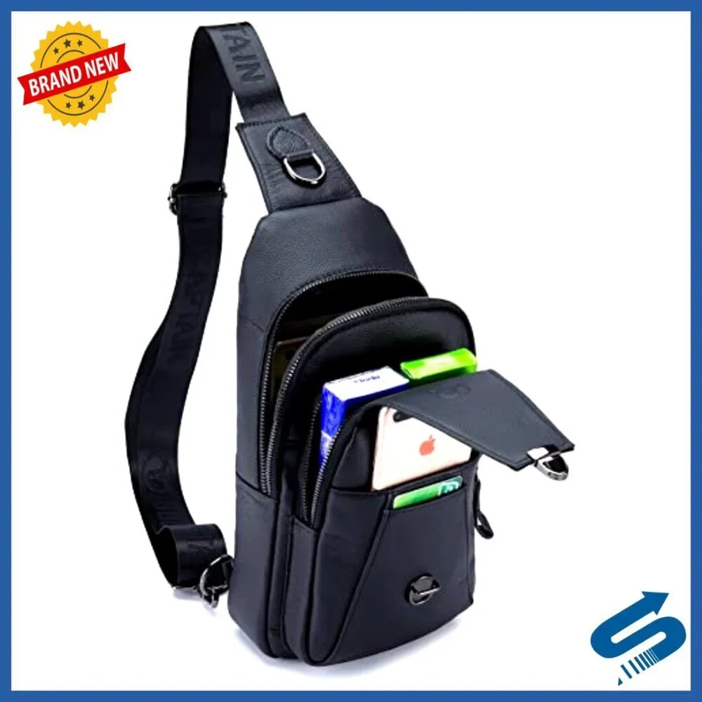 Genuine Leather Sling Bag Multi-Pocket Crossbody Chest Backpack Travel Casual